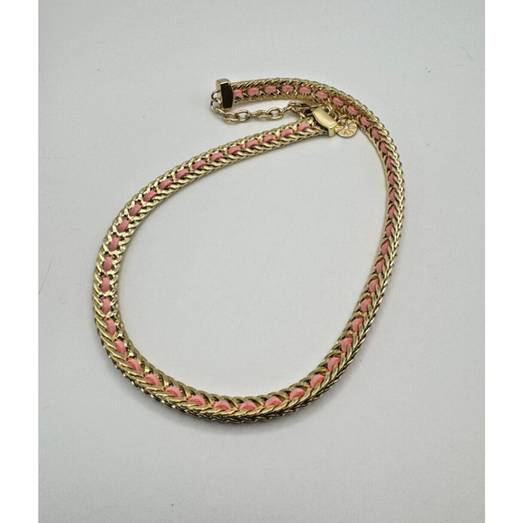 RJ Graziano Pink Gold Tone Necklace Braided Flat Soft Shiny Heavy Necklace 20" - Picture 1 of 5